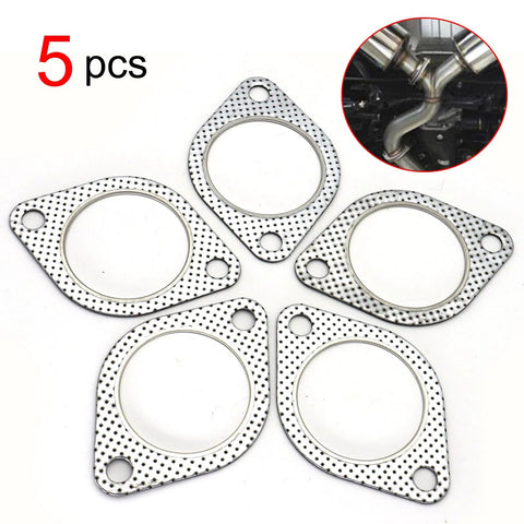 5 pcs stainless steel 2.5-inch exhaust gaskets with two bolt holes and perforated outer flange