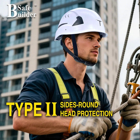 G2C ANSI Type 2 Class C Safety Helmet Ventilated PC ABS Shell with EPS Foam Liner worn by construction worker on high-rise site