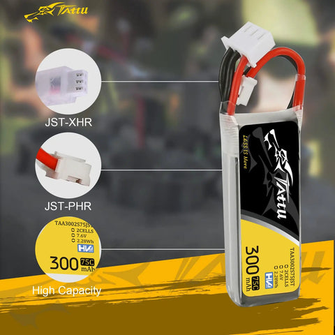 2S 7.6V 300mAh 75C LiPo Battery Pack With JST PHR Plug For Tiny RC Drones And Micro Cars Ultra Lightweight Power Cell Display
