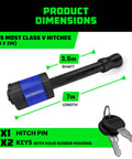 2 Inch Trailer Hitch Pin With Patented Locking Receiver For Class III And IV Hitches Weatherproof Anti Theft Debris Protected Tow Ready Blue 1 Pack Heavy Duty Steel dimensions with keys