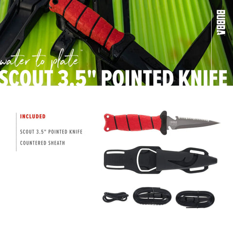 Red-handled 3.5 Inch Pointed Dive Knife With Non Slip Grip Handle TiN Coated Marine Grade Stainless Steel and sheath set