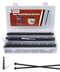 Real Deal Heavy Hitter 8 Inch Lag Screws 50 Pack in container with hex socket tool for timber projects.