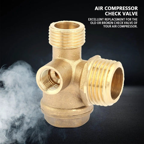 Three Port Brass Air Compressor Check Valve for Tube Connector Tool, G1/8 Internal Thread, G3/8 and G1/2 External Threads, Central Pneumatic Compatible, Seals Tight to Stop Leaks, Direct Replacement Part brass air valve