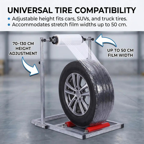Heavy Duty Film Wrap Roll Dispenser For Tires And Trucks Adjustable Manual Stretch Wrapping Stand With Quick Height Tension Tweaks with tire and film