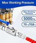 Front view of AURORA CAR 3/8 inch pressure washer ball valve with blue lever and stainless fittings.