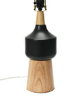 Natural Wood And Black Ceramic Table Lamp With Linen Mudcloth Shade, Rotary Switch, 60W Max, Dope Sleek Modern Home Decor Light