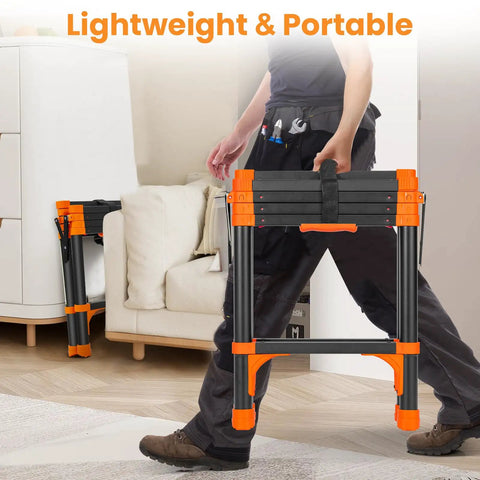 Person carrying Aluminum Telescoping A-Frame Ladder With One-Button Retraction, Portable Adjustable Extension Ladder For Home Or RV