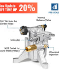 Diagram of Seven Eighths Inch Shaft Vertical Pressure Washer Pump 3000 PSI At 2.5 GPM Replacement showing features and connections.