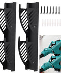 Two Pack Jack Stand Wall Mount Organizers For Garage Heavy Duty Solid Steel Vertical Storage Racks shown with mounting screws