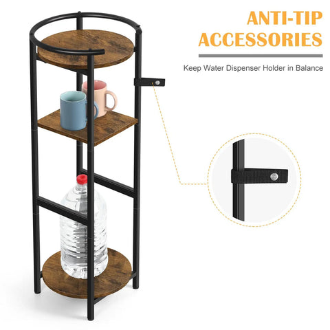 36.5 Inch Tall Freestanding Water Dispenser Stand With Multi Level Shelves For 1 To 5 Gallon Jugs Ceramic Water Bottle Holder Brown