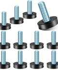 12 Pack Adjustable Furniture Feet Levelers With T Nuts 1/4-20 UNC Threaded Desk Table Leg Levelers arranged on white background