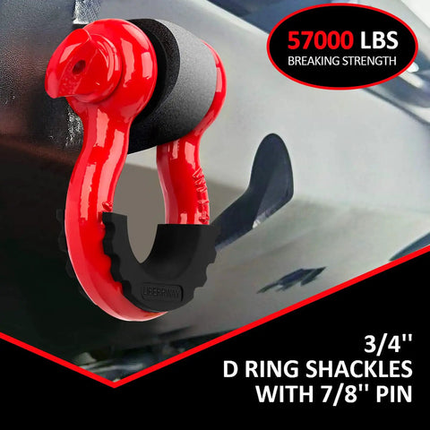 3/4 Inch D Ring Shackles 2 Pack Heavy Duty Tow Recovery Shackle With 7/8 Inch Screw Pin 9,500 Lbs Break Strength Red