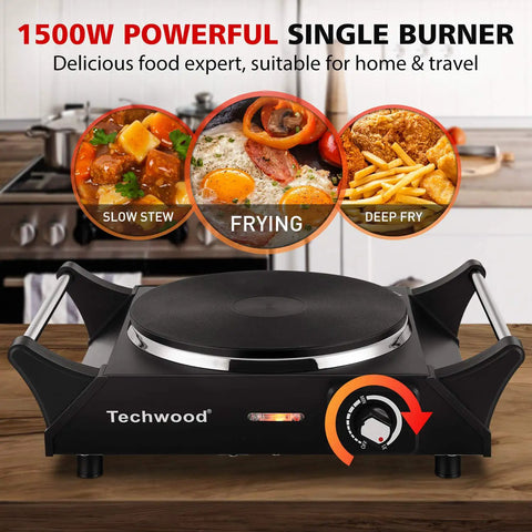 Portable 1500W Electric Hot Plate Stove With Adjustable Temperature stay cool handles, ideal for various cooking methods.