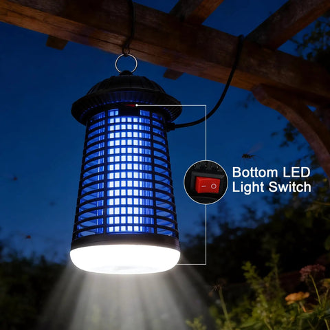 Outdoor and Indoor Mosquito Killer Zapper with Beastly 4200V High Powered Waterproof Design, 15W UVA Light, hanging in garden