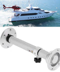Beefy Aluminum Table Leg Bracket With Adjustable Height Pedestal For RVs Yachts Boats Motorhomes And Marine Caravans 19.3 To 31.8 In Height Mount Base Heavy Duty Construction Smooth Stepless Height Control For Marine Use displayed over a yacht on water