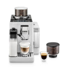 One Touch Automatic Espresso Machine With Integrated Grinder And Smart Milk Frother In Sleek White delivers espresso shots with integrated grinder.