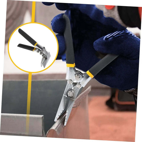 Heavy Duty Hand Seamer And Metal Bending Pliers For Standing Seam Roofing Edge Form Tool in use on metal edge