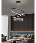 Modern Nordic Pendant Light With Dimmable LED Remote And Layered Acrylic Diffuser Perfect For Kitchen Bedroom Living Room Or Dining Space, hanging above a stylish living room.