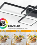 Lit Dimmable LED Ceiling Light With Remote Black Square Flush Mount Fixture Memory Function 3000K To 6500K Color Temperature