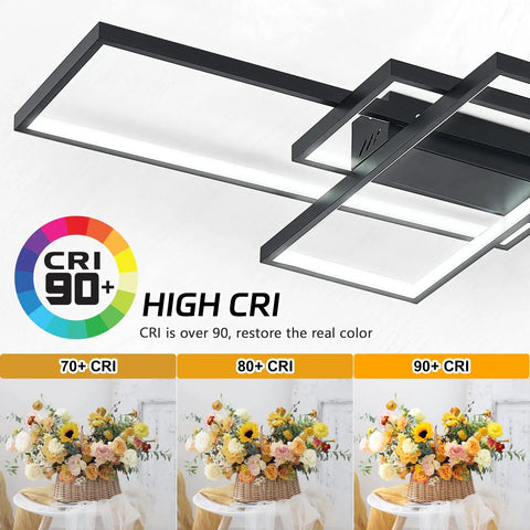Lit Dimmable LED Ceiling Light With Remote Black Square Flush Mount Fixture Memory Function 3000K To 6500K Color Temperature