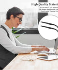 Top Tier Glasses Arm Replacement Set For Everyday Spectacles Includes Heavy Duty Screws Tough Nylon Washers Precision Screwdriver And Cushy Silicone Nose Pads For Hassle Free Frame Restore Gear on a desk with a woman using a laptop.
