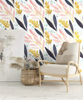 Peel And Stick Floral Forest Wallpaper Removable Vinyl Shelf Liner With Watercolor White Pink Navy Yellow Design decor