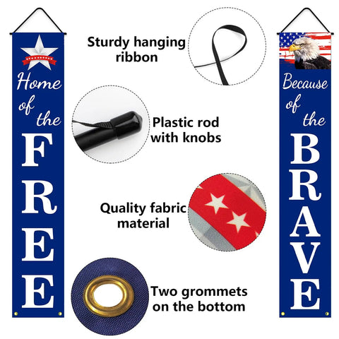 Totally Ready To Hang Patriotic Party Decor Kit With Preassembled Hanging Banners showing "Home of the Free" and "Because of the Brave"