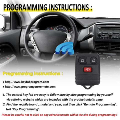Keyless Entry Remote Key Fob For Ford F Series F150 F250 F350 Escape Expedition Explorer Ranger And More, 3 Button Replacement Pack Of 2, Easy Self Programming, Compatible With CWTWB1U331 CWTWB1U345 shown with programming instructions