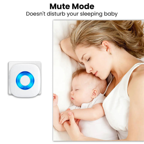 Mother and baby sleeping peacefully with Waterproof Wireless Doorbell Kit For Home And Classroom shown in mute mode