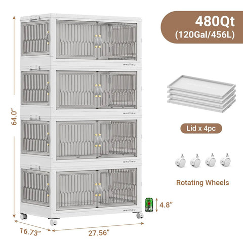 Massive Capacity Stackable Storage Bins With Secure Lids And Quick Slide Side Doors, Absolute Game Changer For Closets And Garages, Foldable Totes That Crush The Daily Haul, Solid Four Pack In White