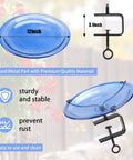 Heavy Duty Deck Mounted Glass Bird Bath With Secure Adjustable Clamp For Garden Railing Patio Fence Or Window Ledge, 12 inch blue glass dish.