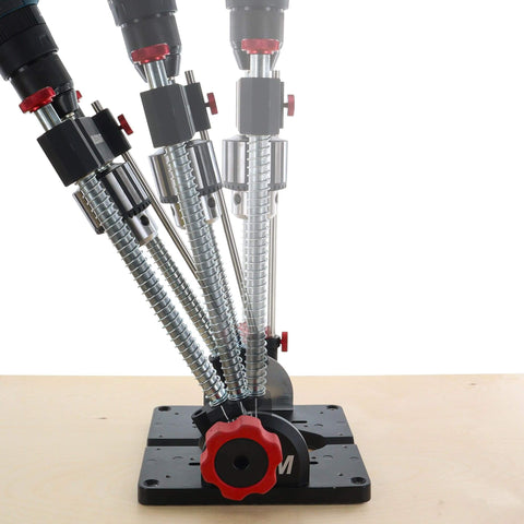 Beefy Pro Grade Portable Drill Press Drilling Guide with One Half Inch Chuck showing adjustable tilt mechanism on base