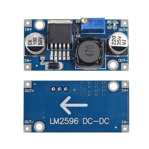 Five Pack Adjustable Buck Converter Module 3 To 40V In, 1.5 To 35V Out DC-DC Step Down Power Supply, LM2596, close-up view