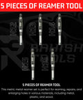 Five-piece adjustable hand reamer tool set for precise hole finishing in metal and wood with carbon steel blades, H12-H16.