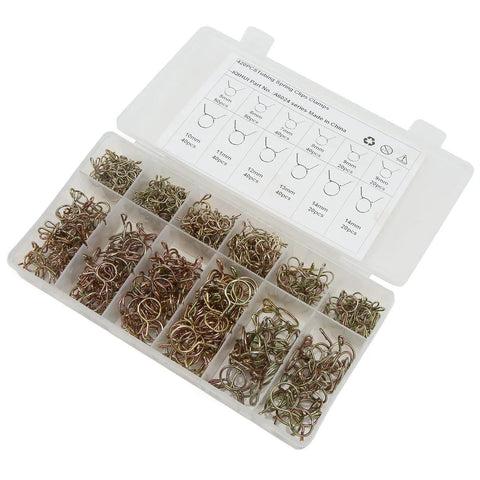 Heavy Duty Fuel Line Clip Set With 420 Manganese Steel Spring Wire Clips for 5mm to 14mm Hoses in storage box