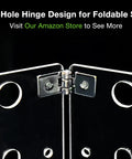 Close-up of Top Shelf Two Hole Hinge Set for Crafting Foldable Pet Ramps showing solid metal brackets and screw holes.