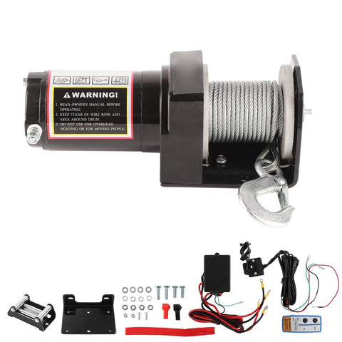 Fauitay 2500lb DC 12V Electric Power Winch With Remote Control for ATV UTV trailers with wire rope and accessories.