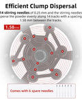 Diagram showing 58mm WDT Tool For Espresso Distribution With Magnetic Base For Baristas, 14 stirring needles layout.