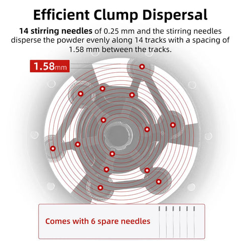 Diagram showing 58mm WDT Tool For Espresso Distribution With Magnetic Base For Baristas, 14 stirring needles layout.