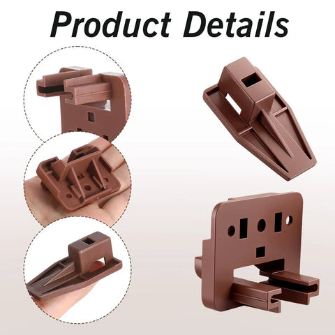 Twenty Pack Of Sturdy Plastic Drawer Slide Tracks And Center Mount Glides Replacement Kit with brown glides showing installation details.
