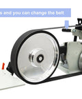Professional Variable Speed Belt Sander With 72 Inch Abrasive Belts And Extra Grinding Discs for easy belt change mechanism.
