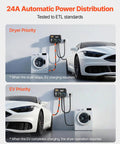 24A Automatic Power Distribution showing Dryer Priority and EV Priority with Top Tier EV Charger Splitter Switch Nema 14 30.