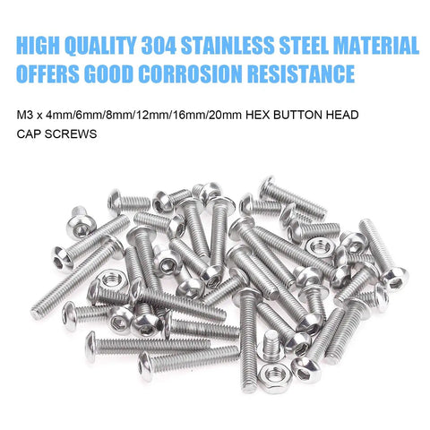 360 Piece M3 Stainless Steel 304 Hex Button Head Bolts Screws And Nuts Kit With Sizes 4Mm 6Mm 8Mm 12Mm 16Mm 20Mm DIY Ready