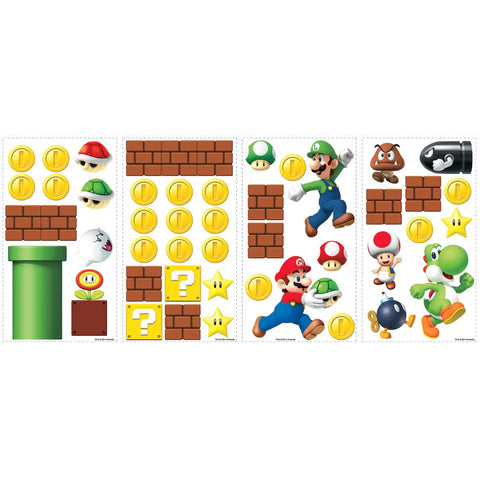 Nintendo New Super Mario Bros Build A Scene Peel And Stick Wall Decals Set multicolored with 45 repositionable pieces.