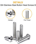 Stainless Steel M3 Button Head Socket Cap Screws Bolts Nuts And Flat Washers 570 Piece Assortment Kit With 11 Lengths From 4mm To 25mm