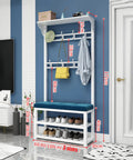 Four In One Entryway Coat Rack With Bench And Shoe Organizer, Two Tier Hallway Shoe Shelf For Boots And Shoes, white frame in room