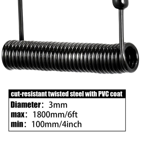 Close-up of 6-foot cut-resistant twisted steel cable with PVC coat and specifications for Secure 6 Foot Cut Resistant Laptop Lock Cable