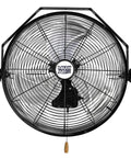 18 Inch Wall Mount Fan For Garages, Shops, Barns And Patios, Industrial Grade Cooling With 1450 CFM, front view, black steel grille