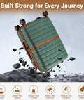 Expandable Carry On Luggage 20 Inch With Spinner Wheels Airline Approved Durable PC ABS Hardside shown mid-air, Green Brown