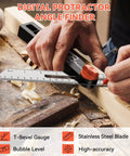 Dope Angle Finder Protractor With Digital Display 0-338 Degrees T-Bevel Gauge And Bubble Level 230mm 8In tool in use on wood